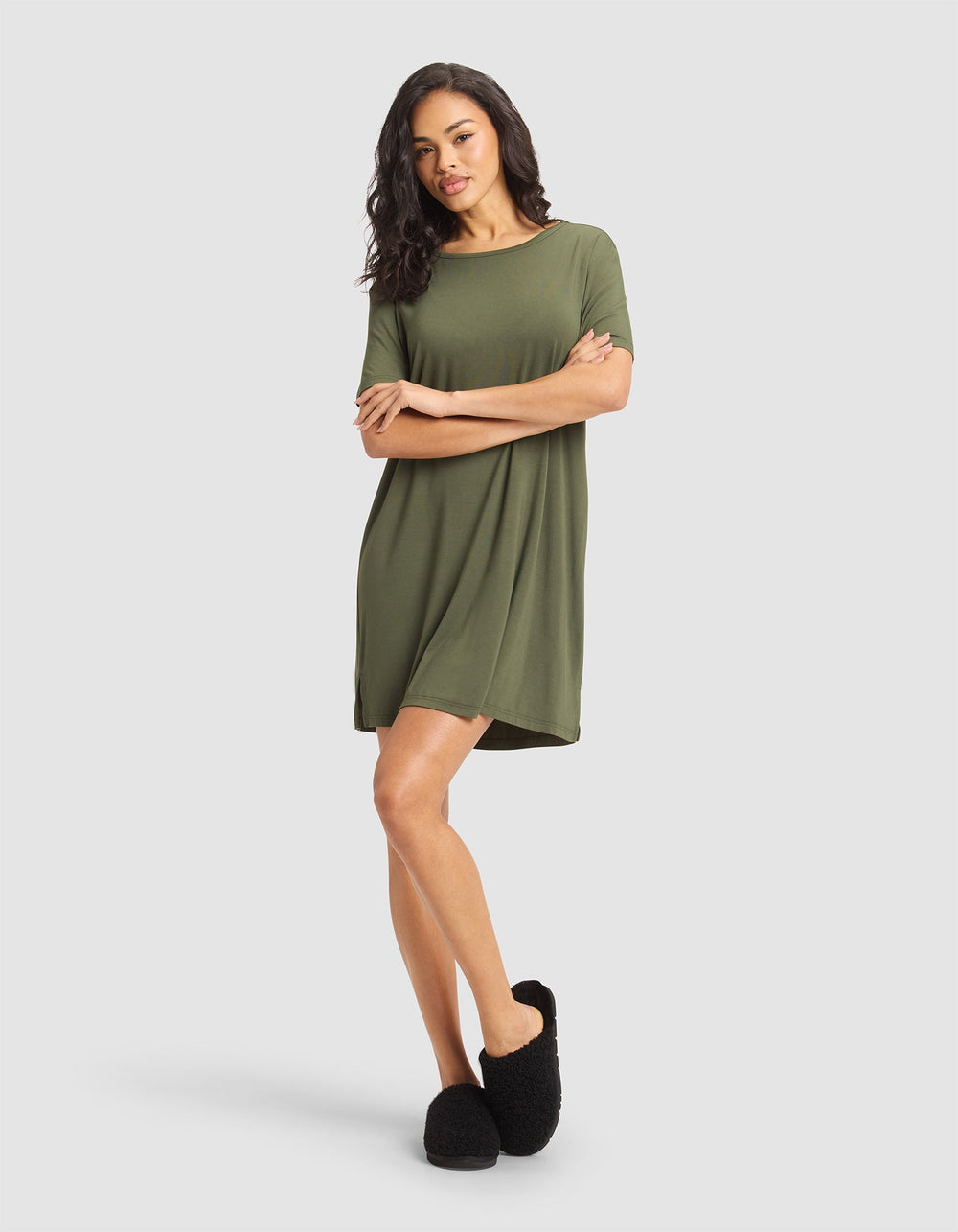 Women's Bamboo Stretch-Knit Sleep Dress in blue | Cozy Earth