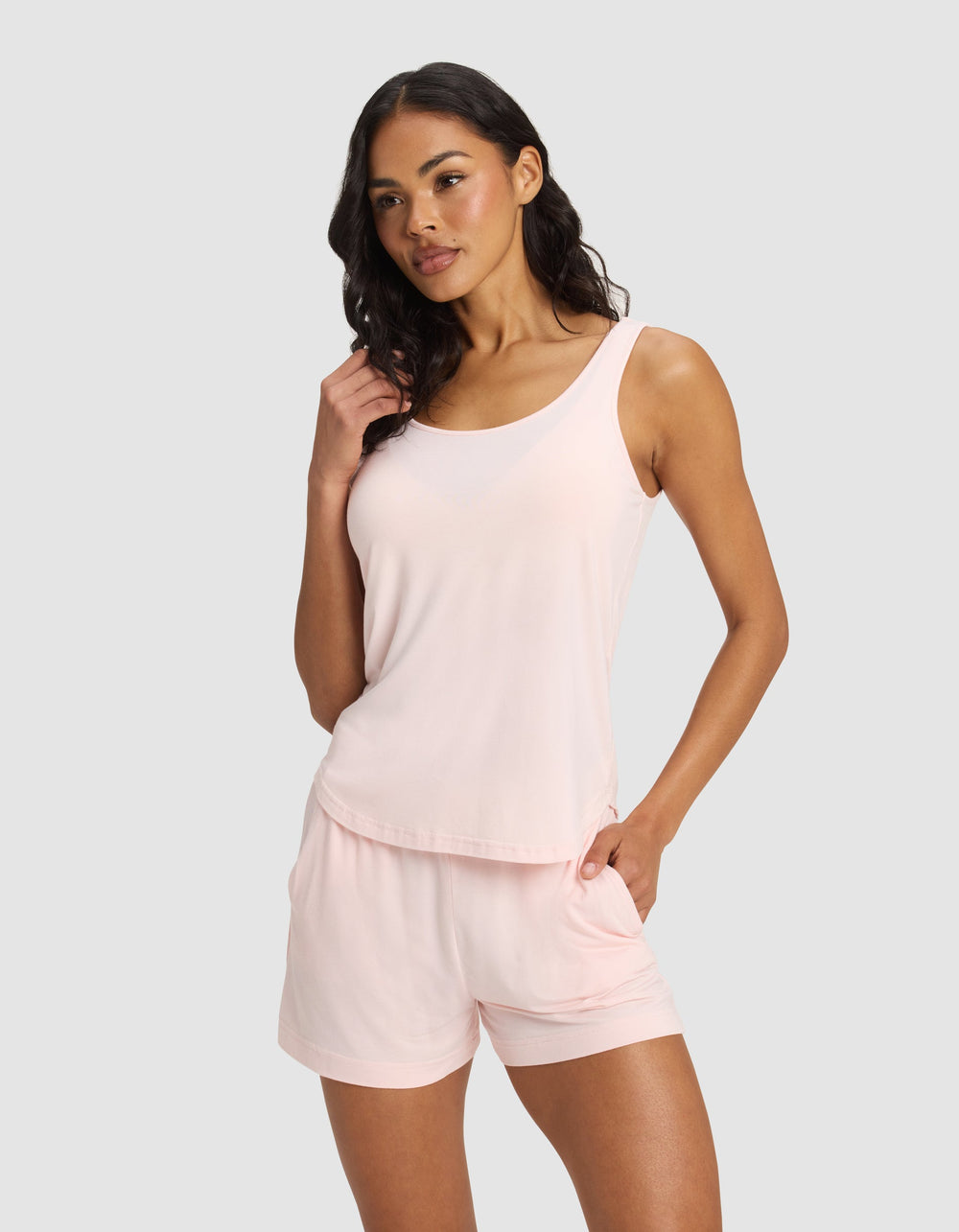 Women's Bamboo Stretch-Knit Tank & Short Set in pink | Cozy Earth