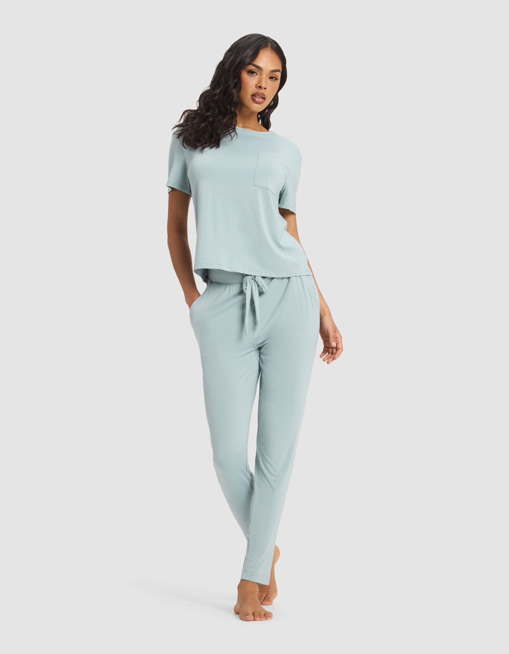Women's Bamboo Stretch-Knit Tapered Pant in blue | Cozy Earth