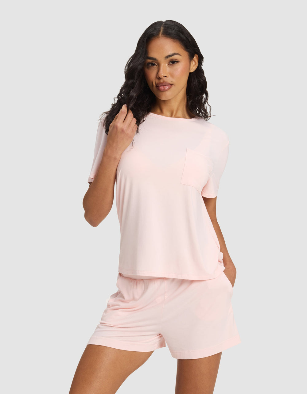 Women's Bamboo Stretch-Knit Lounge Tee & Shorts Set in black | Cozy Earth