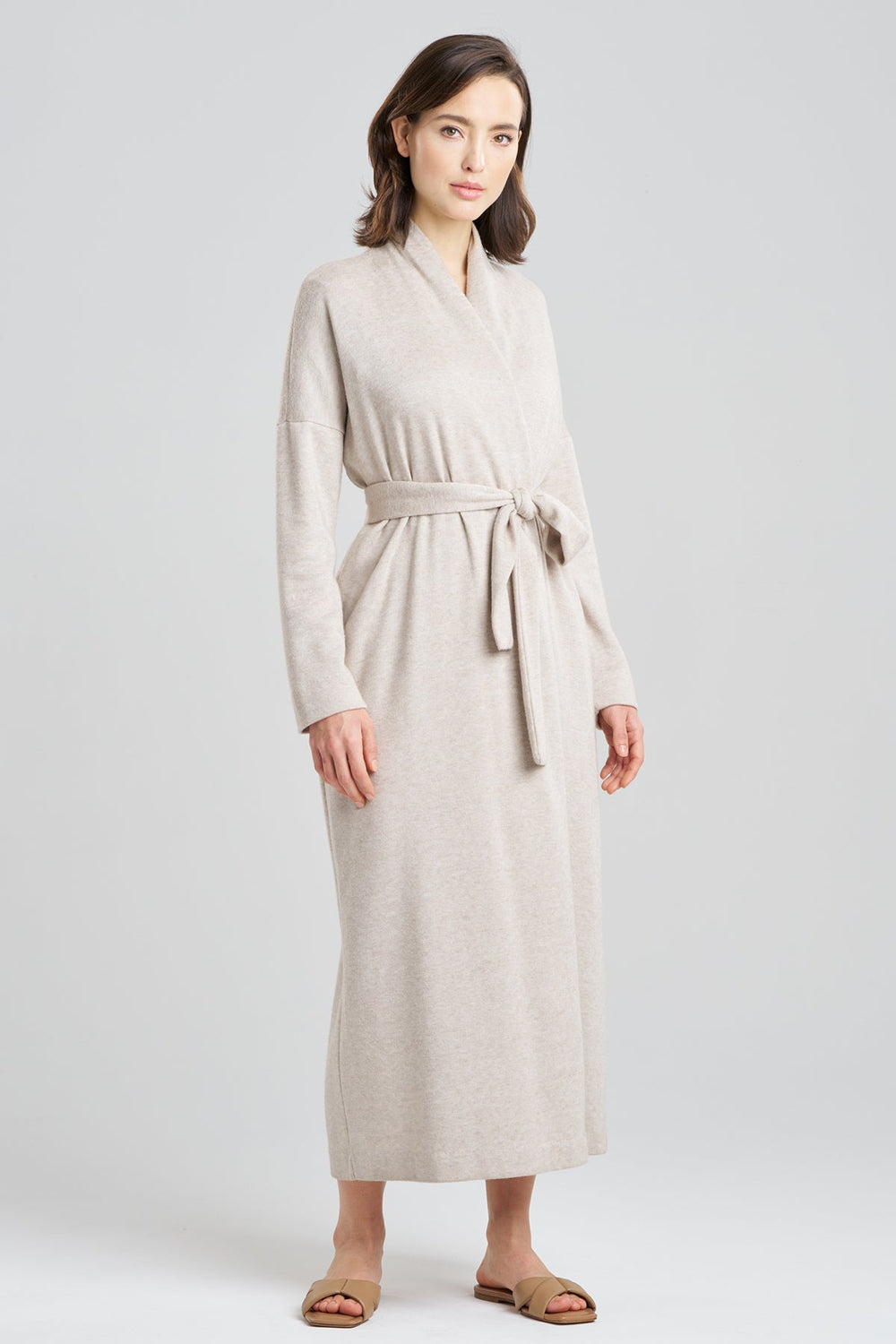 Himalaya Sweater Knit Robe in beige | Natori
