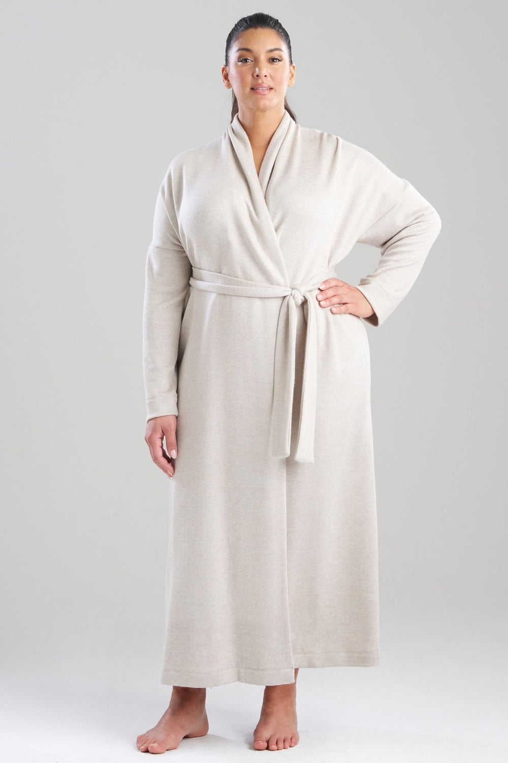 Himalaya Sweater Knit Robe in beige | Natori