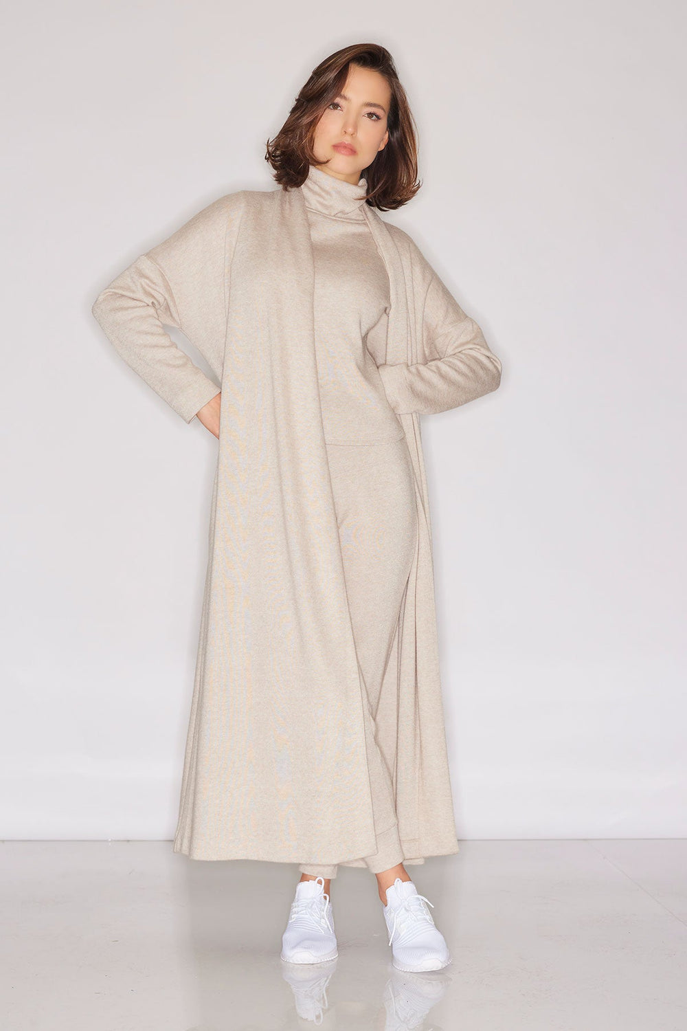 Himalaya Sweater Knit Robe in beige | Natori