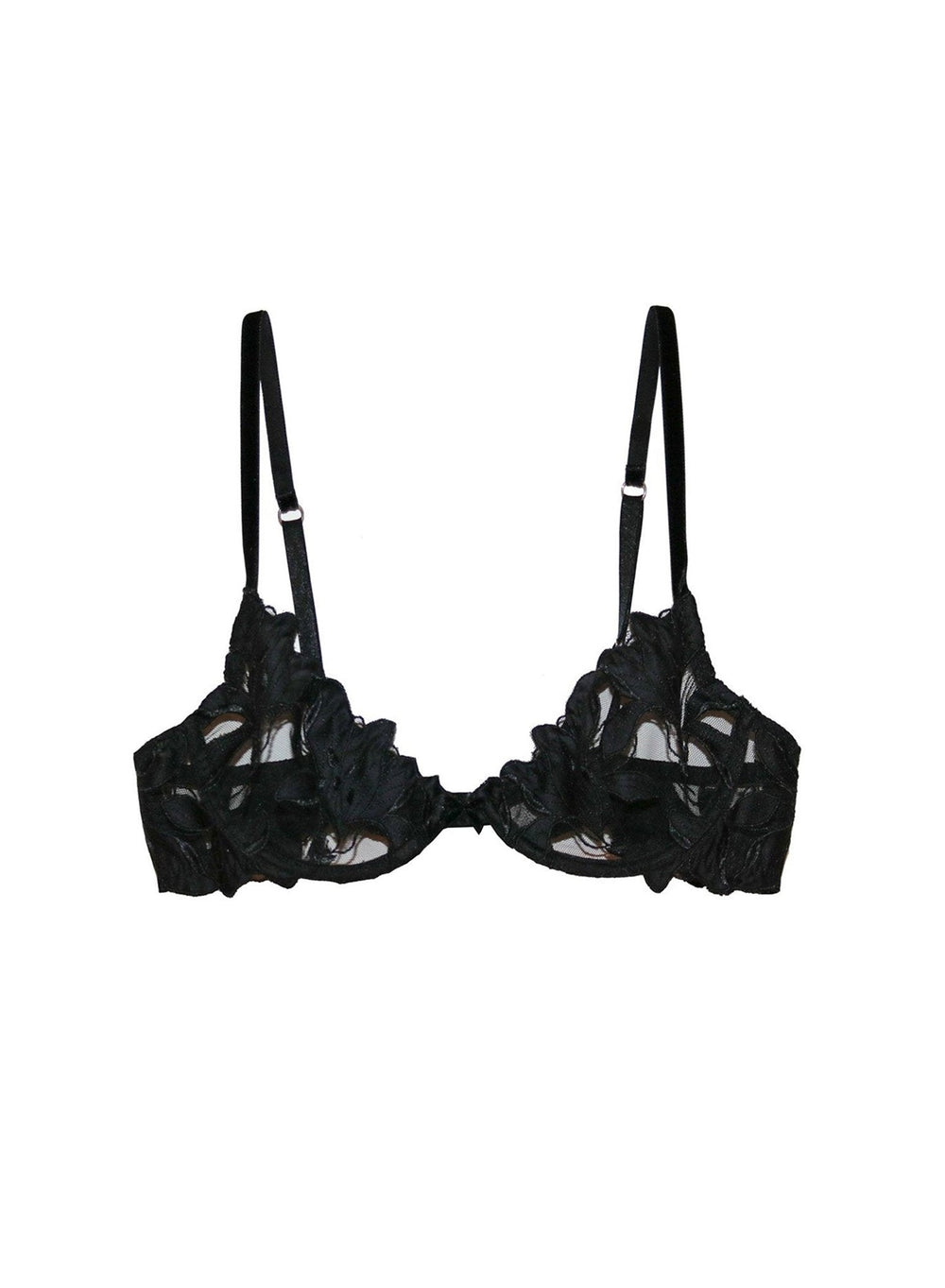 Fleur du Mal Lily Embroidery Plunge Demi Bra in black