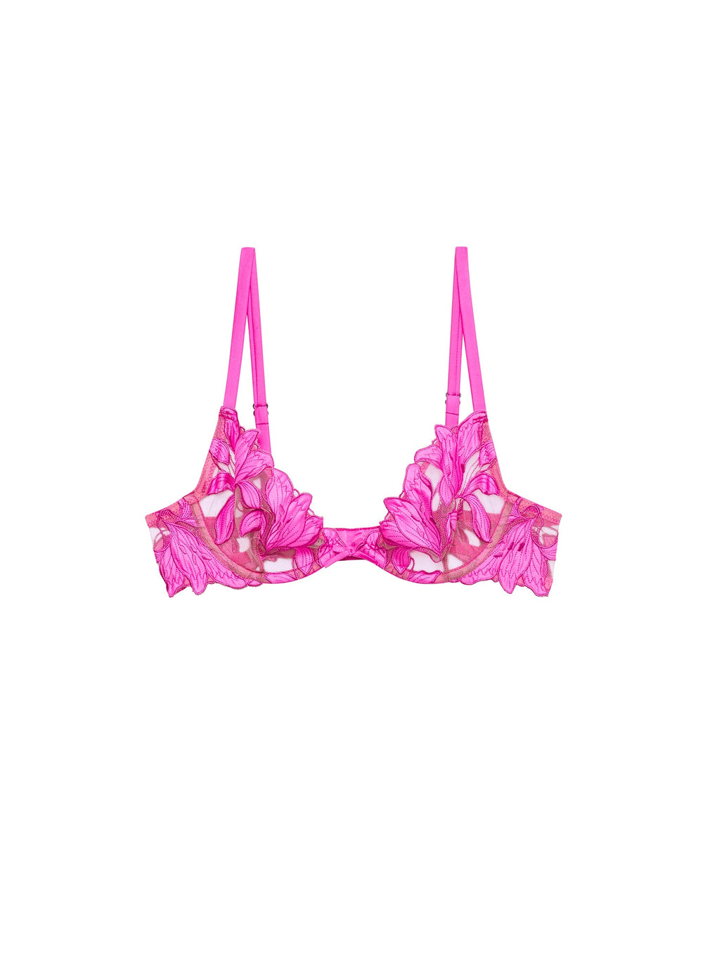 Fleur du Mal Lily Embroidery Plunge Demi Bra in pink