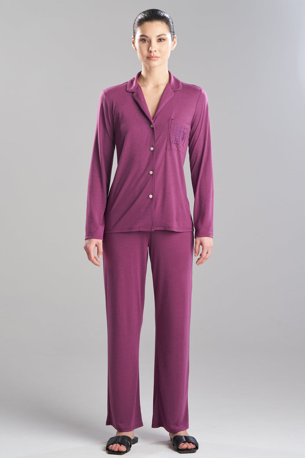 Shangri-La Embroidered TENCEL™ Notch PJ in red | Natori
