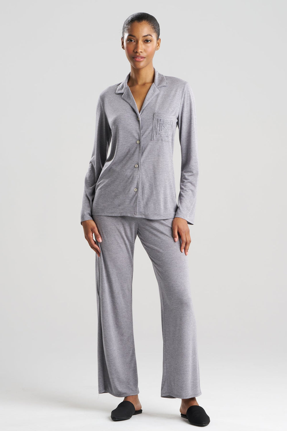 Shangri-La Embroidered TENCEL™ Notch PJ in gray | Natori