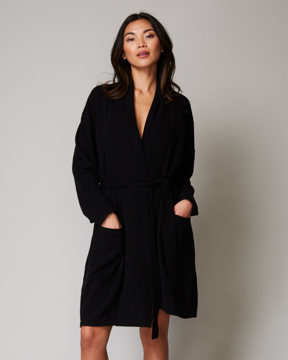 Arlotta Short Wrap Robe with Shawl Collar in black