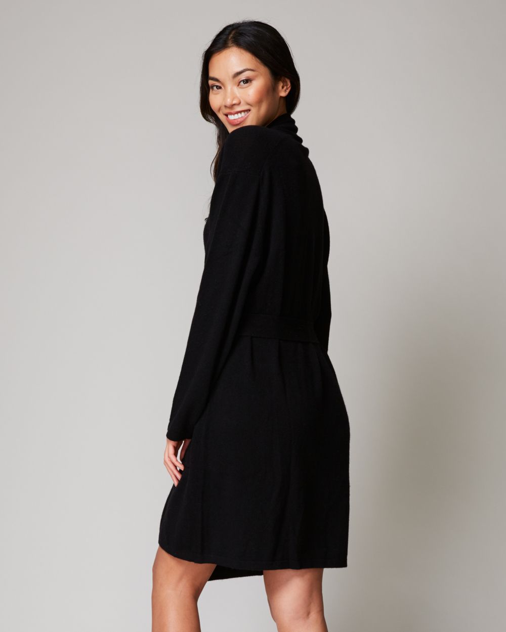 Arlotta Short Wrap Robe with Shawl Collar in black