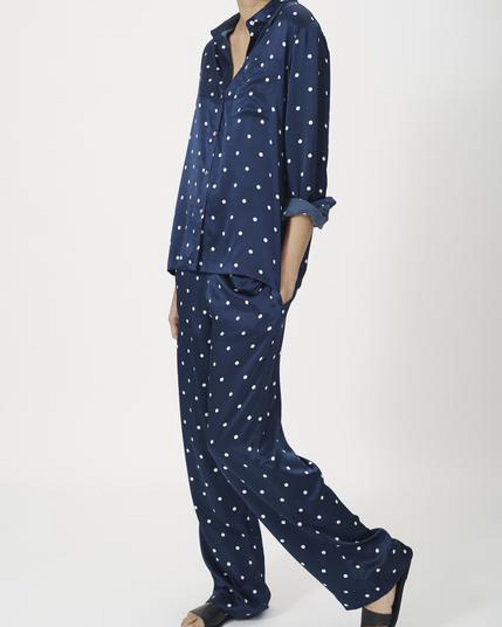 Asceno Navy Polka Pyjama Top in blue