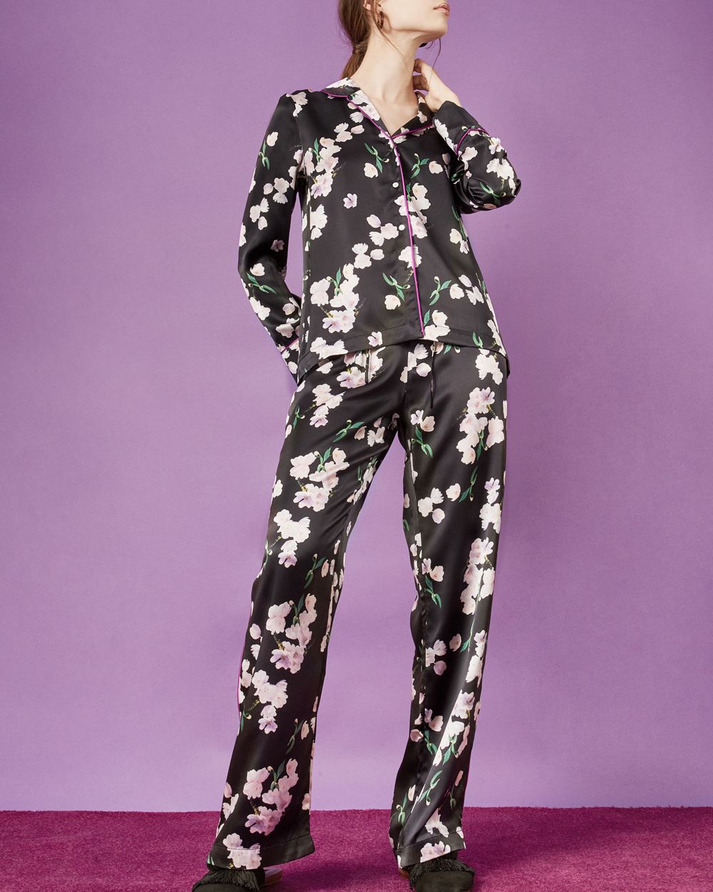 Violet & Wren Ebony Tulip Pyjama Shirt in black