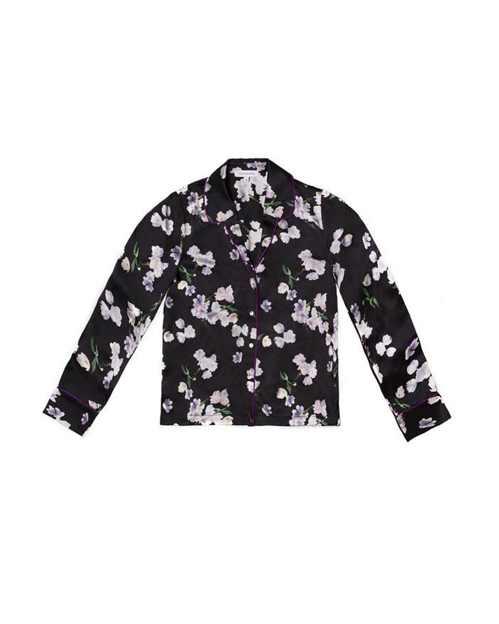 Violet & Wren Ebony Tulip Pyjama Shirt in black