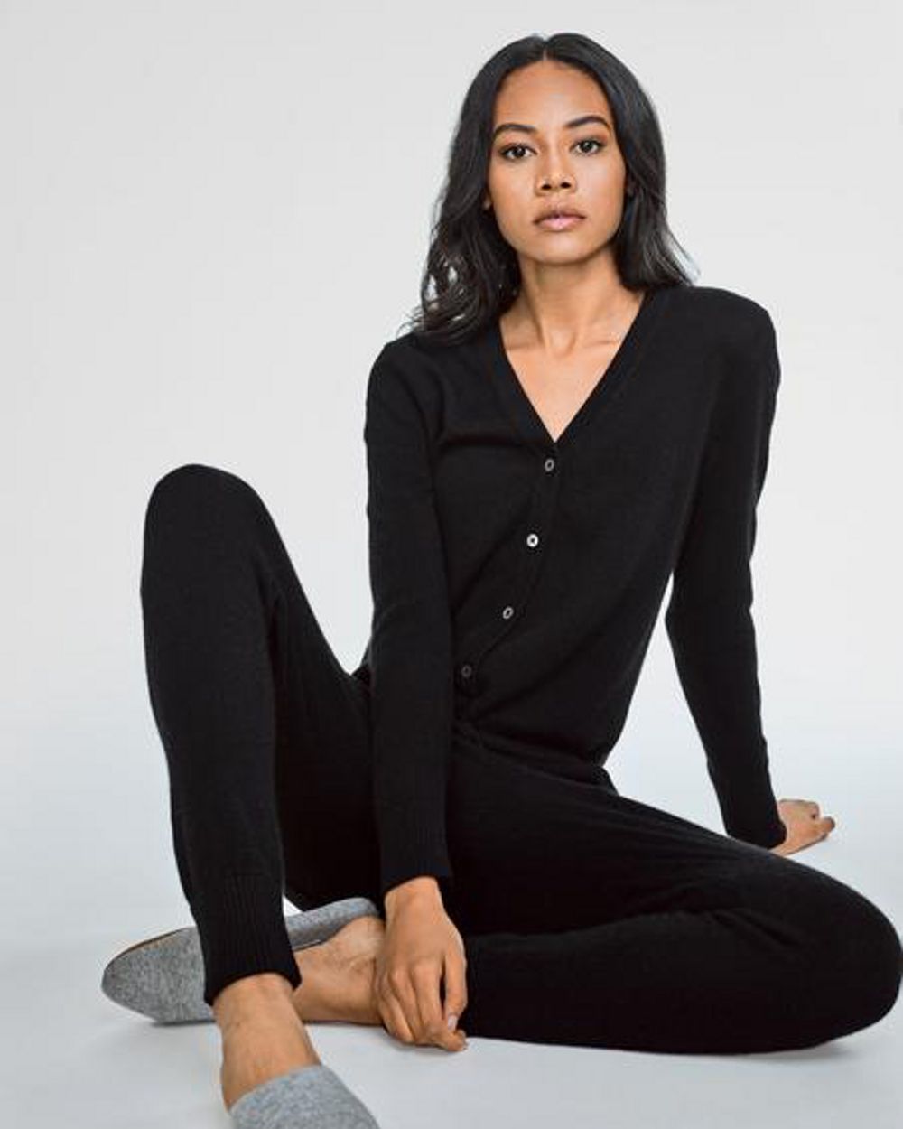 White + Warren Cashmere V-Neck Jumpsuit in black
