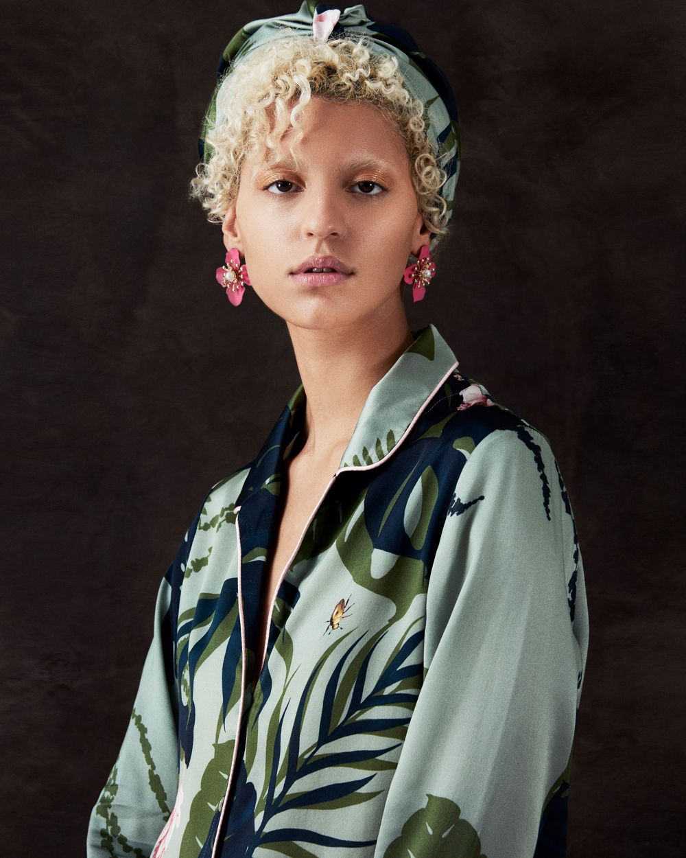 Violet & Wren Botanist Pyjama Top in green