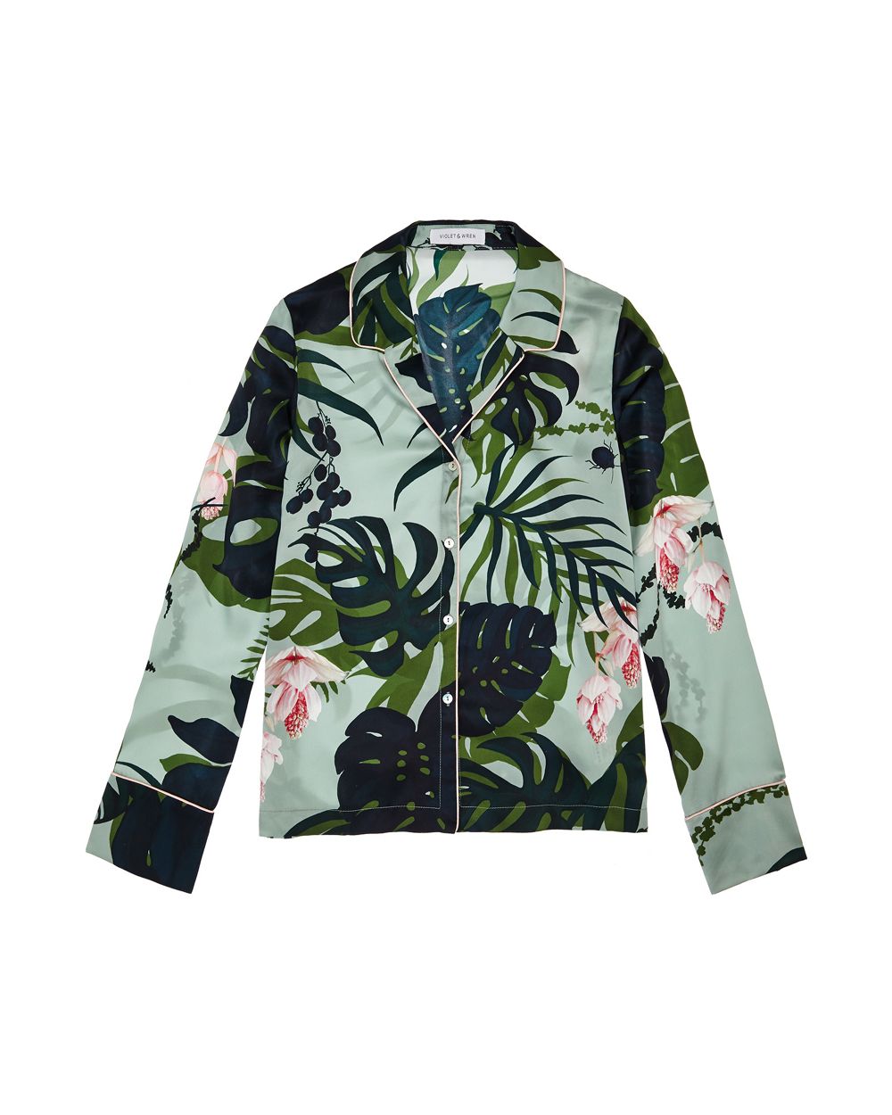Violet & Wren Botanist Pyjama Top in green