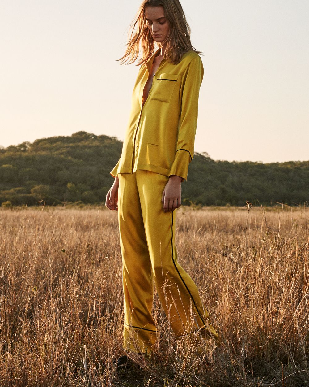 Asceno Yellow Safari PJ Top in yellow