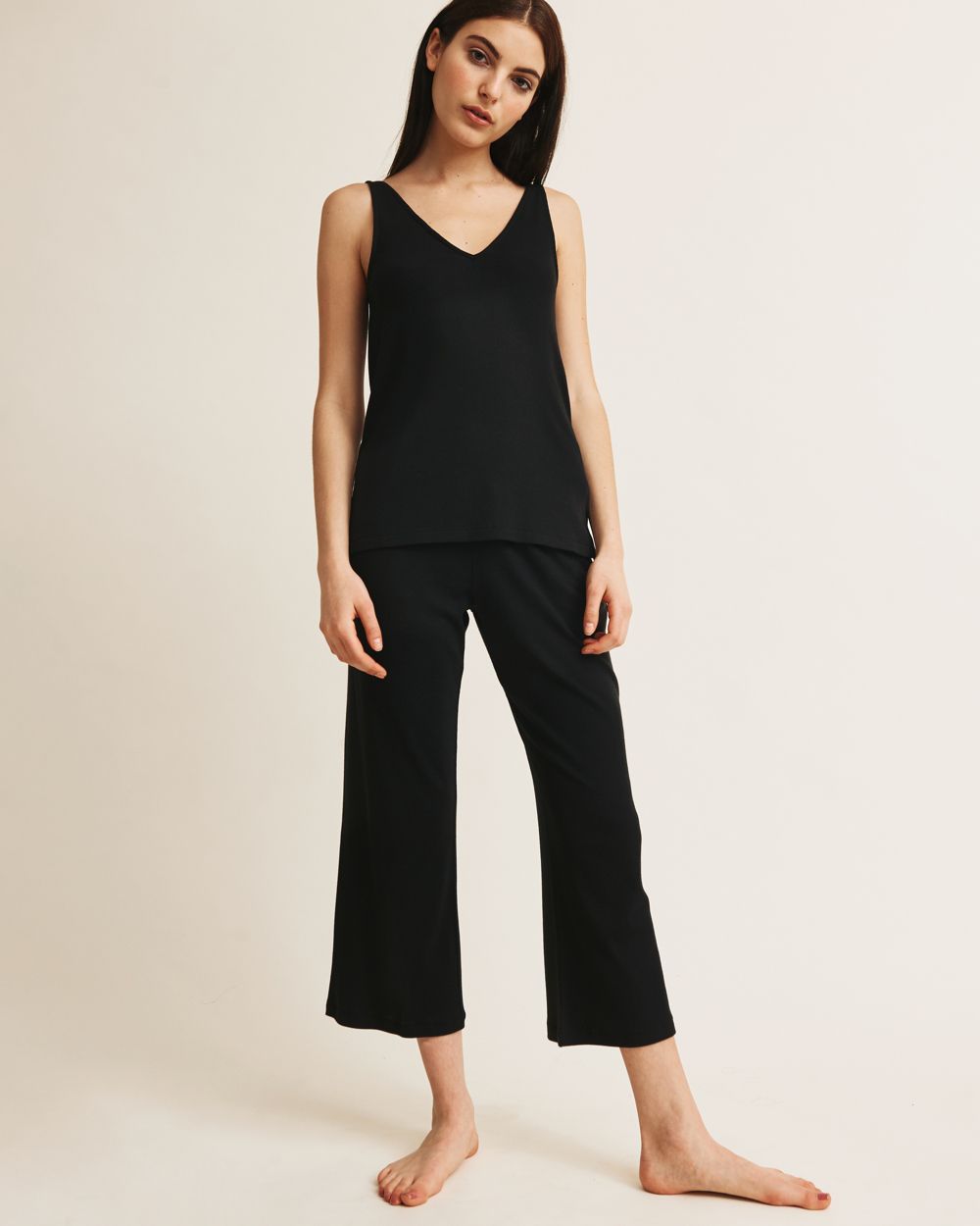 Skin Pima Modal Ribbed 4-Piece Travel Set in black