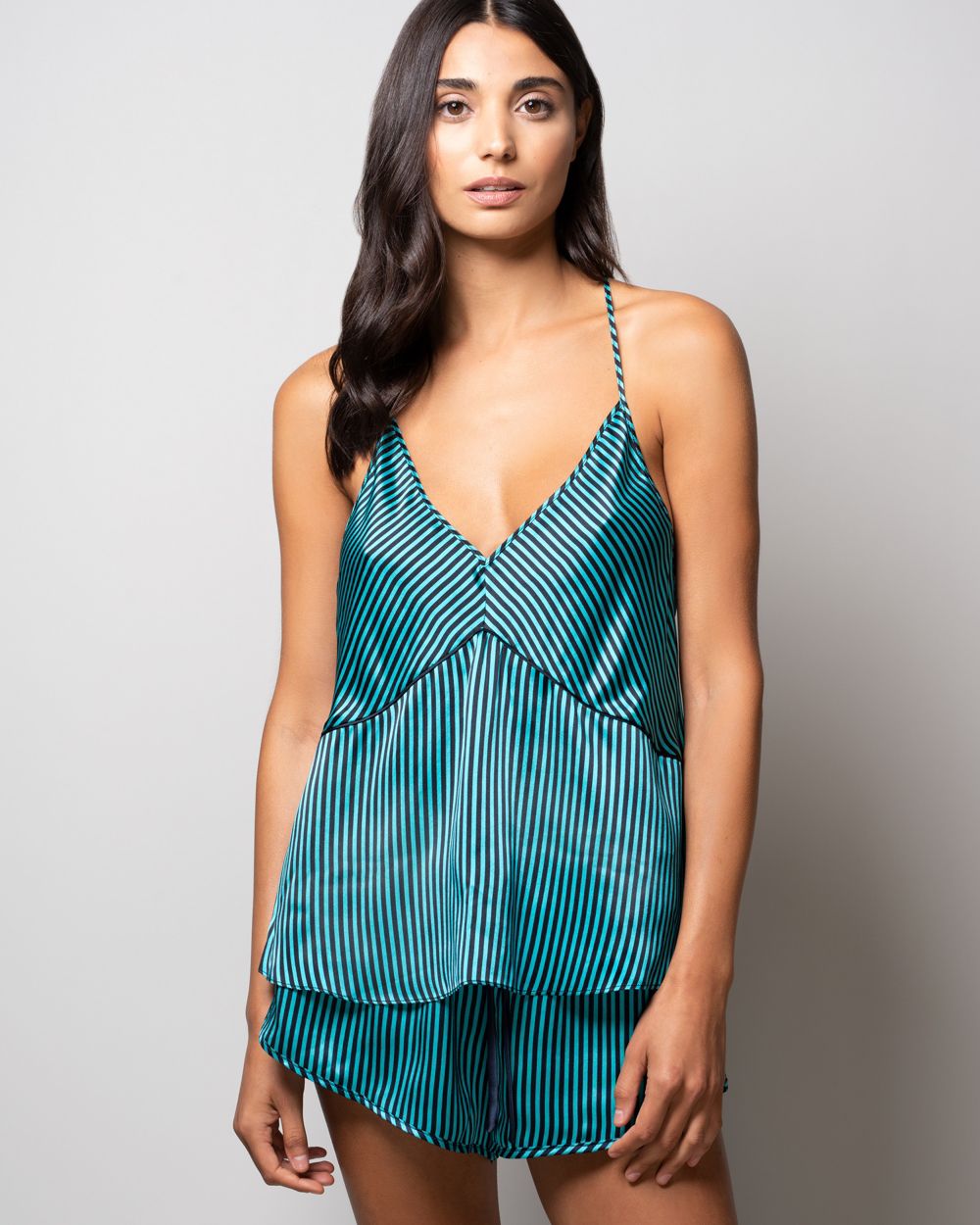 Violet & Wren Pacific Stripe Cross Back Cami in blue