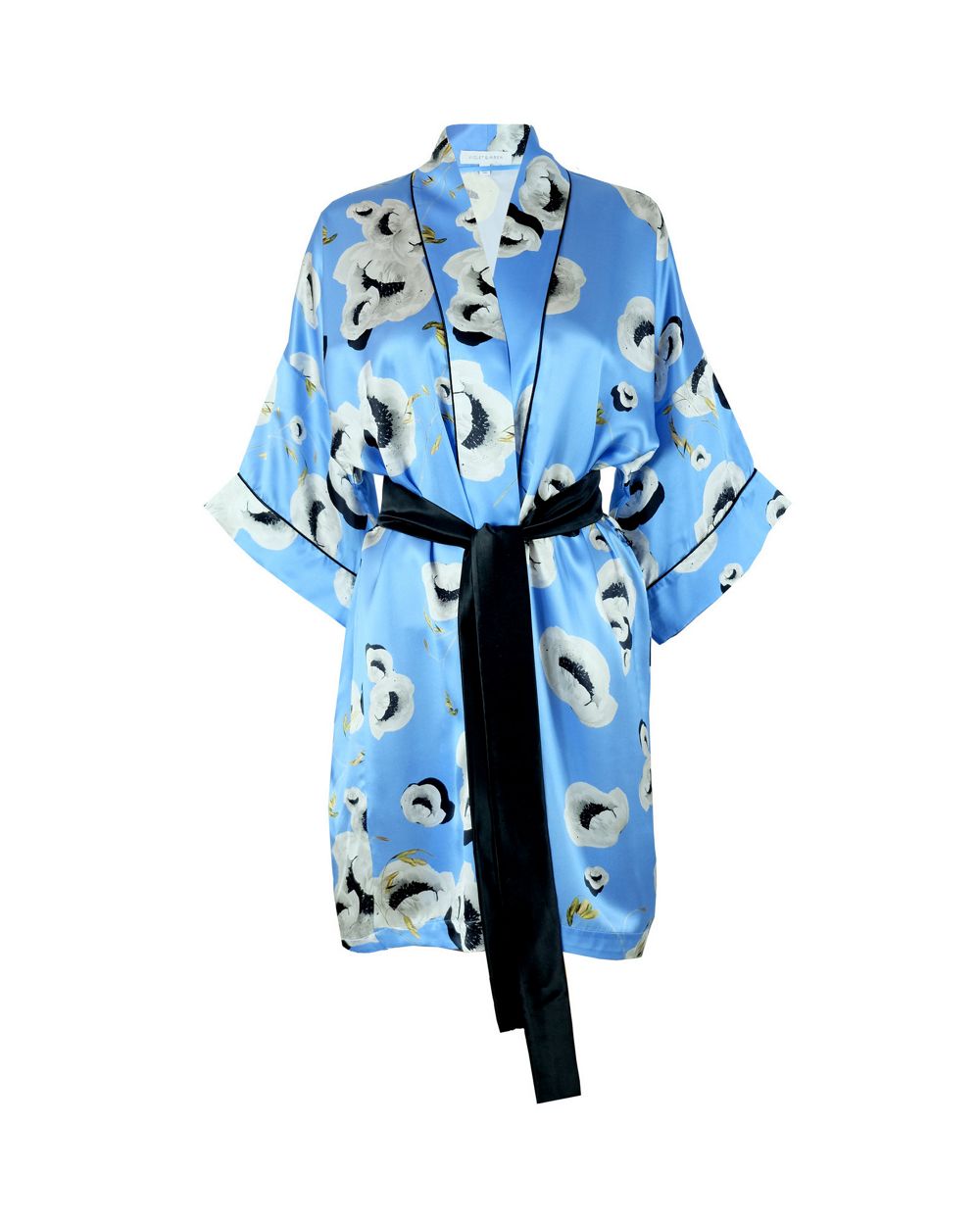 Violet & Wren Ultra Blue Peony Piped Kimono in blue