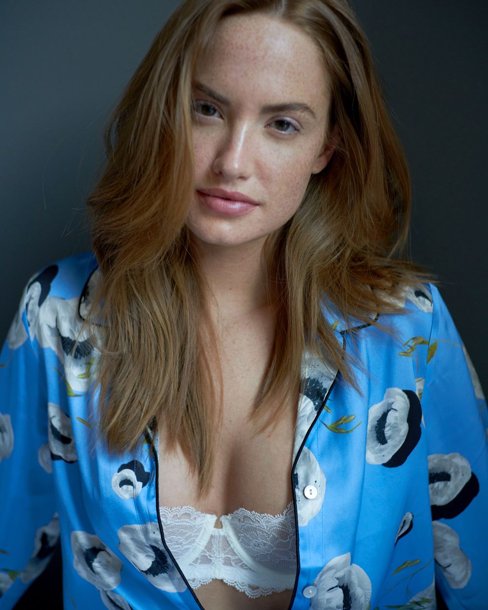 Violet & Wren Ultra Blue Peony Pyjama Shirt in blue