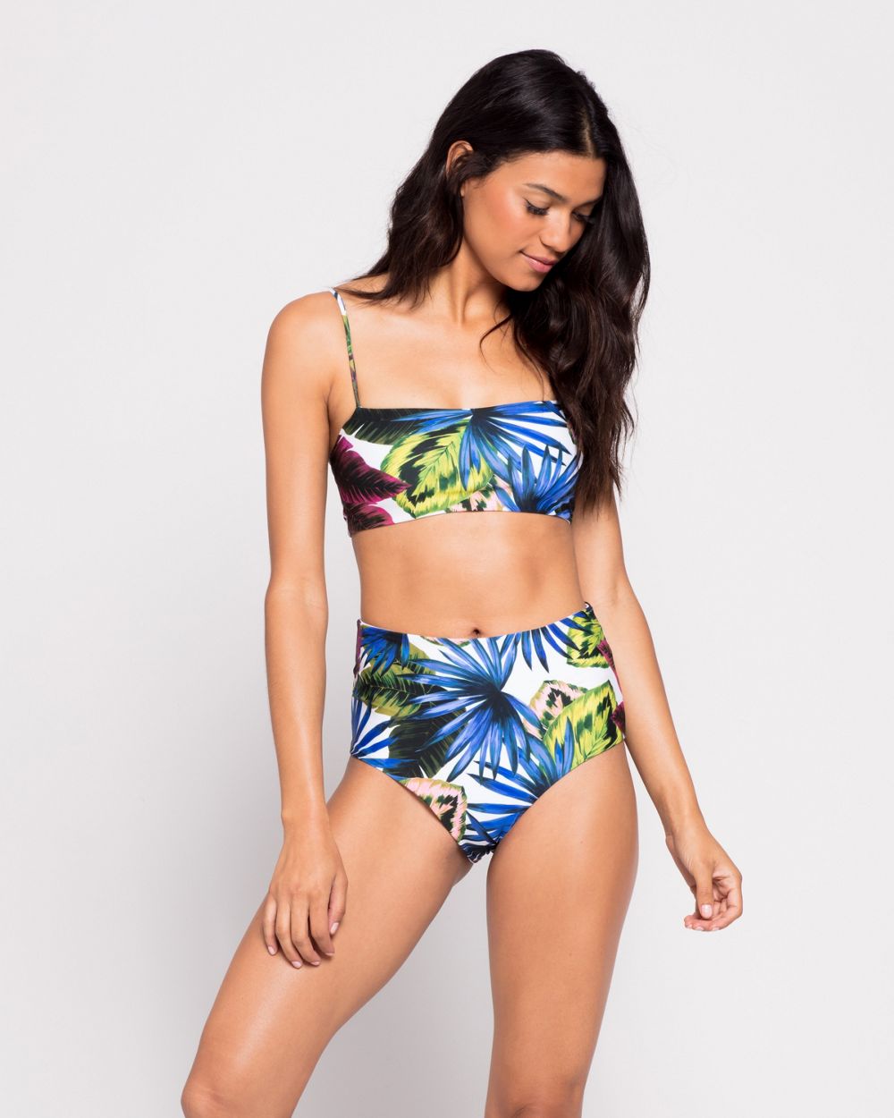 L Space Electric Palm Portia High Waisted Bikini Bottom in blue