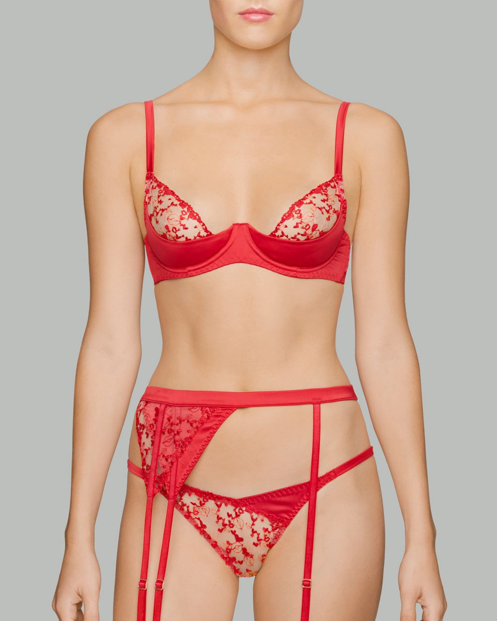 Coco de Mer PLAYBOY Kiss Me Suspender Belt in red