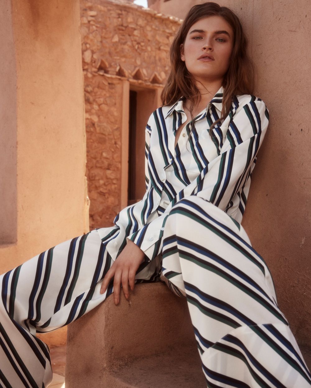 Asceno Diagonal Stripe PJ Bottom in white