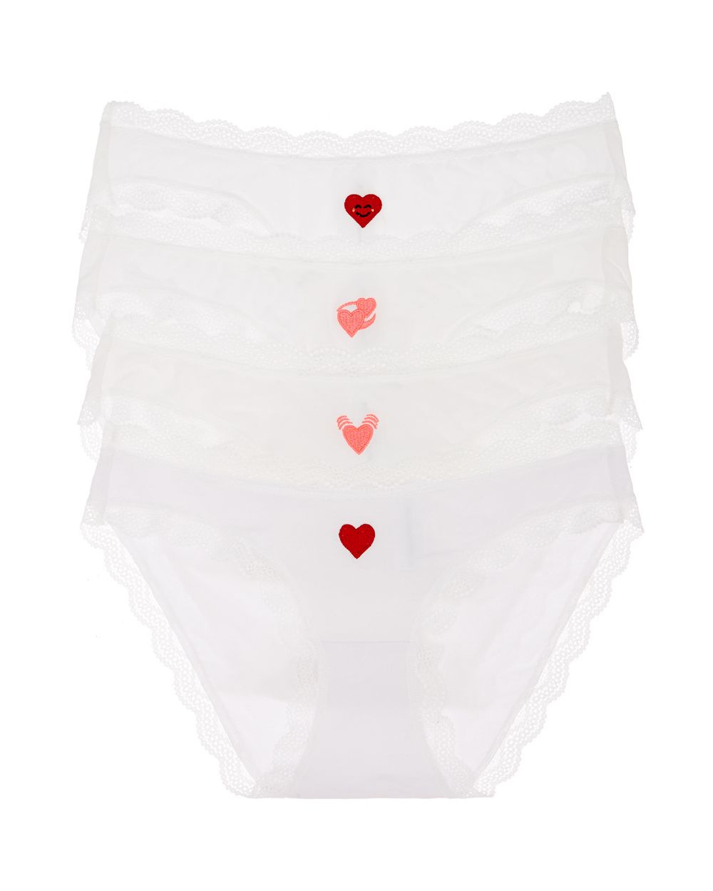 Stripe + Stare Set of 4 Heart Knickers in white