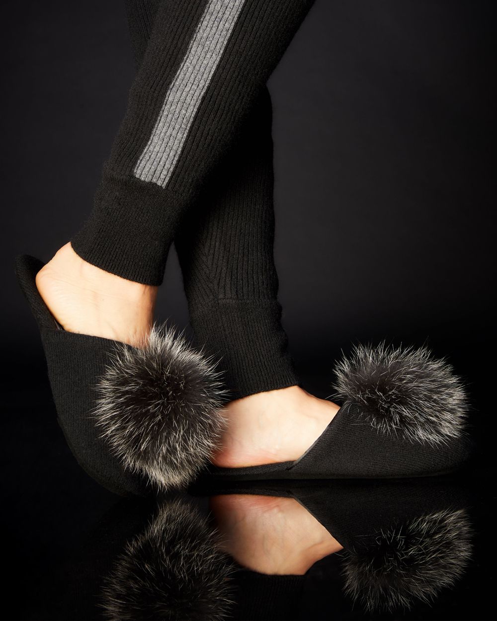 Arlotta Cashmere Slide with Pom Pom in black