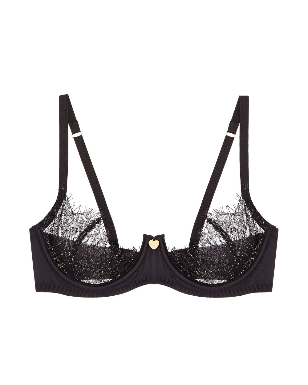 Coco de Mer PLAYBOY Gilded Heart Plunge Bra in black