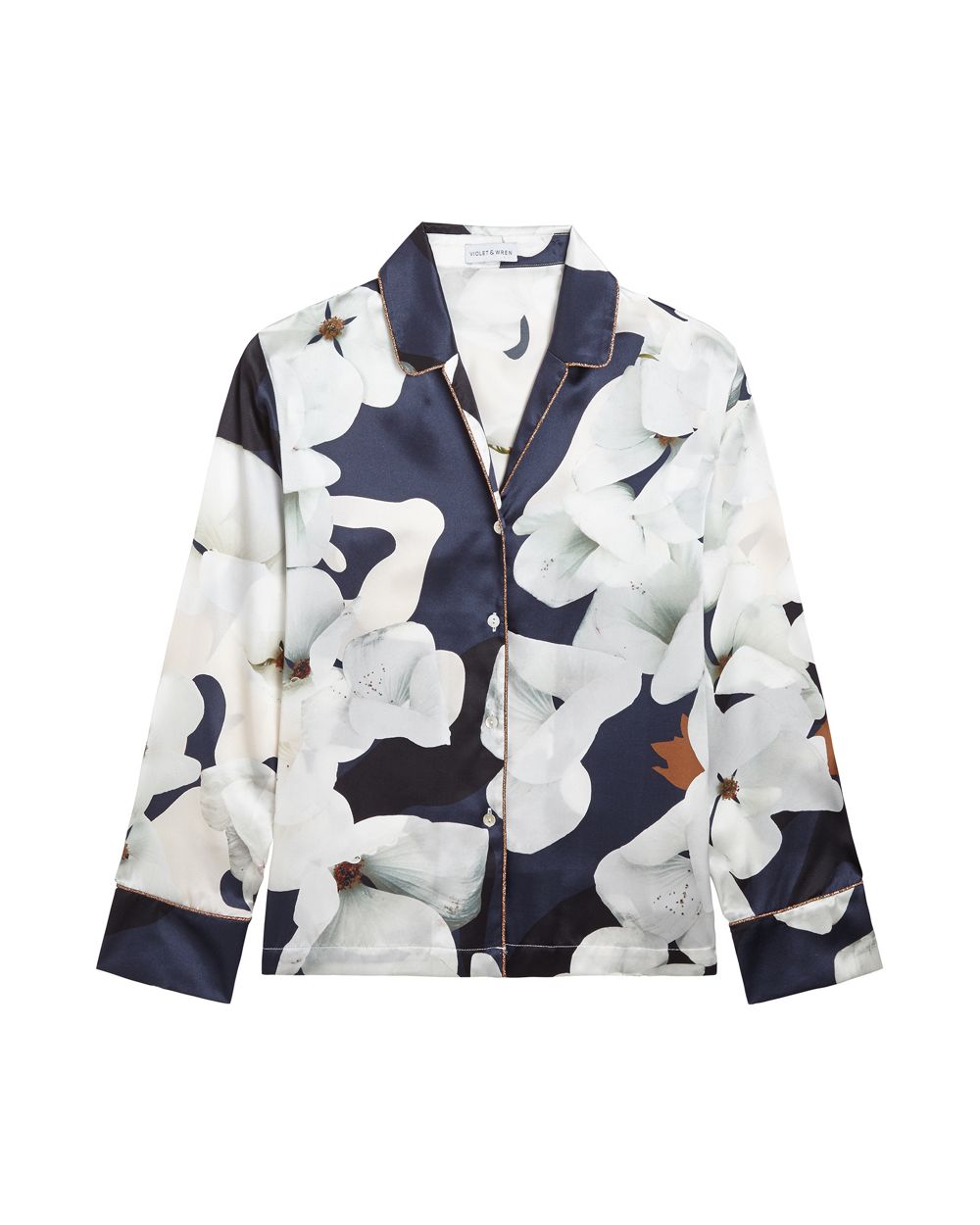 Violet & Wren Camo Bloom Pyjama Shirt in blue