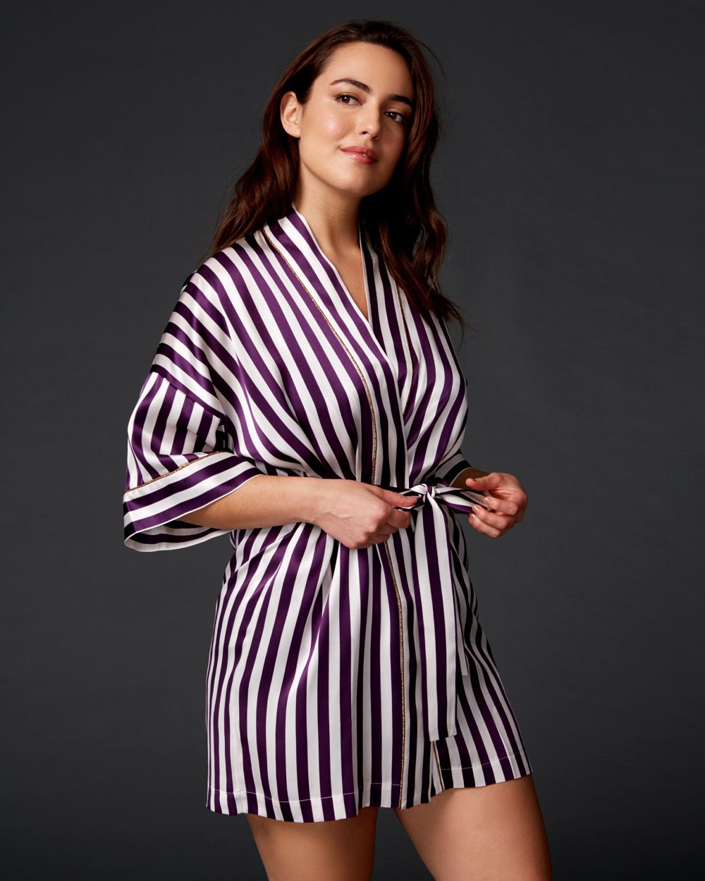 Violet & Wren Berry Stripe Kimono in purple