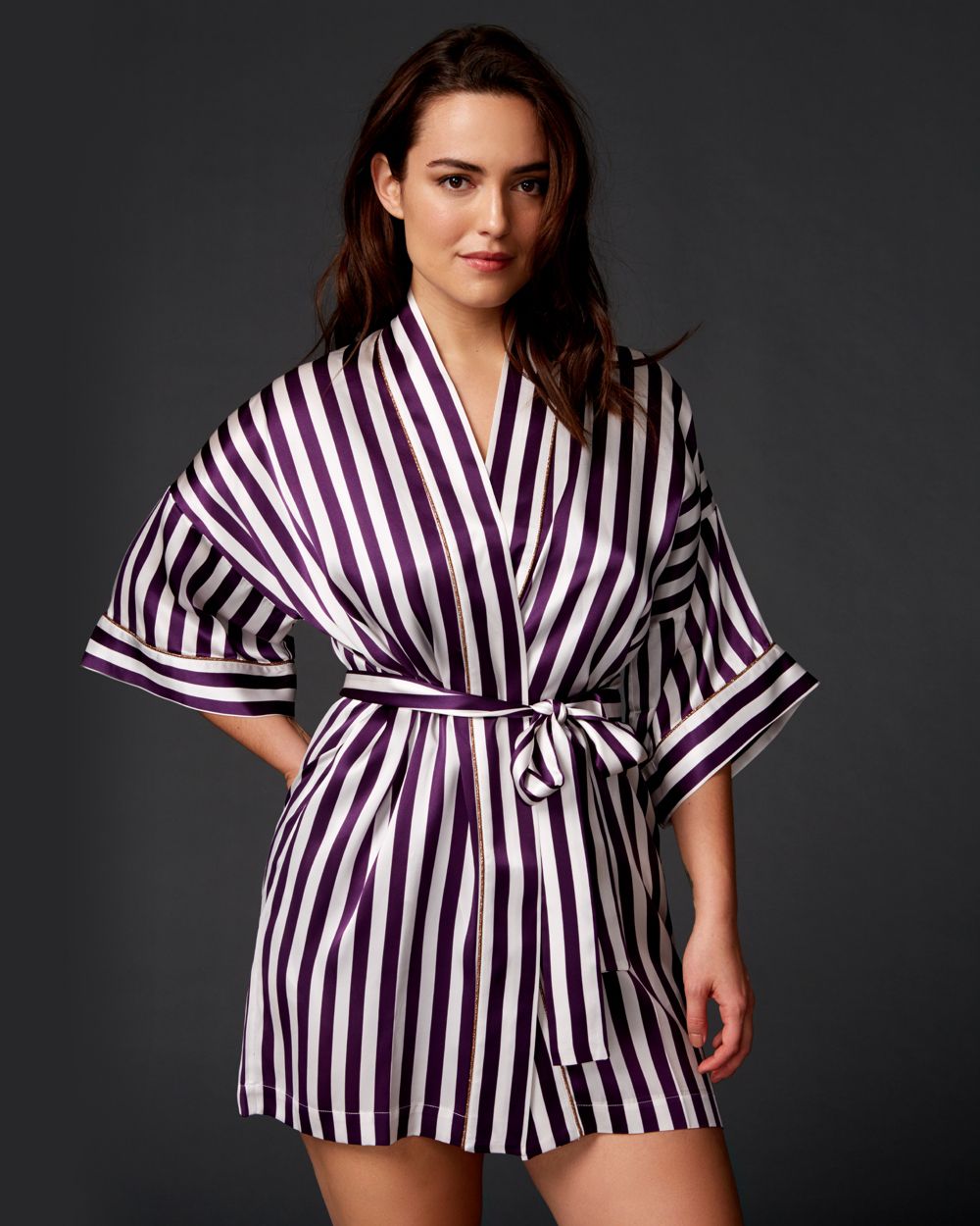 Violet & Wren Berry Stripe Kimono in purple