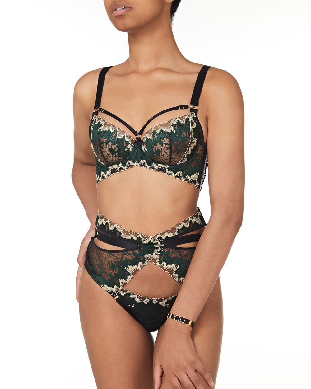Bordelle Wilde Ouvert High Waist Brief in green