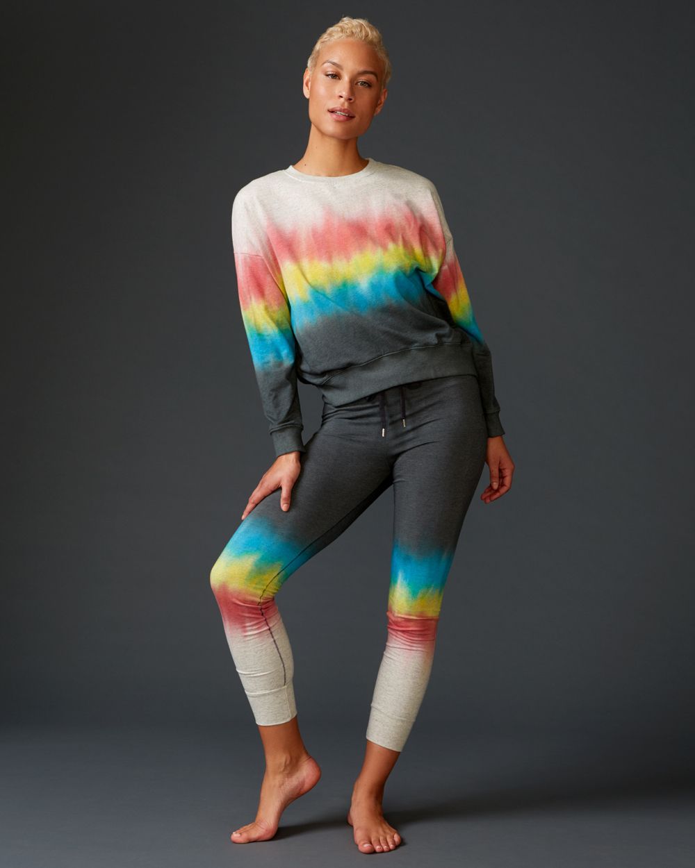 Sundry Gradient Tie Dye Skinny Sweatpant in gray