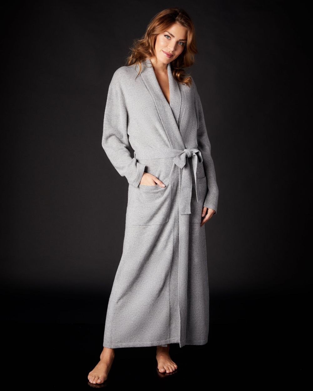 Arlotta Classic Collection Long Cashmere Robe in gray
