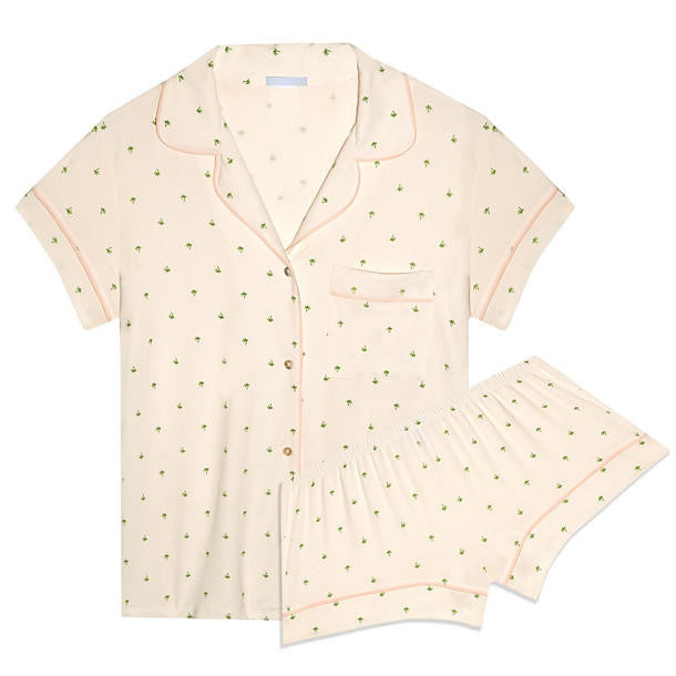 Eberjey Giving Palm Tree Short PJ Set in white