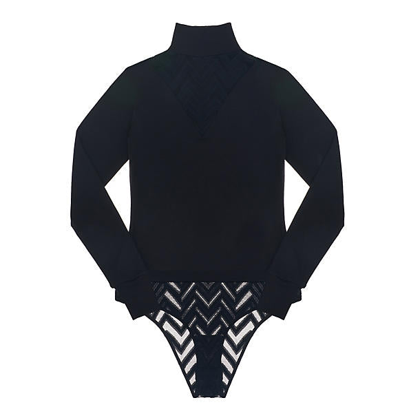 Else Chevron Cashmere Blend Long Sleeve Bodysuit in black