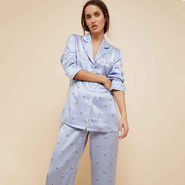 Olivia von Halle Lila Courtney Pajama Set in blue
